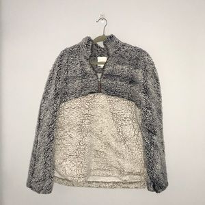 blue and grey teddy bear quarter zip jacket